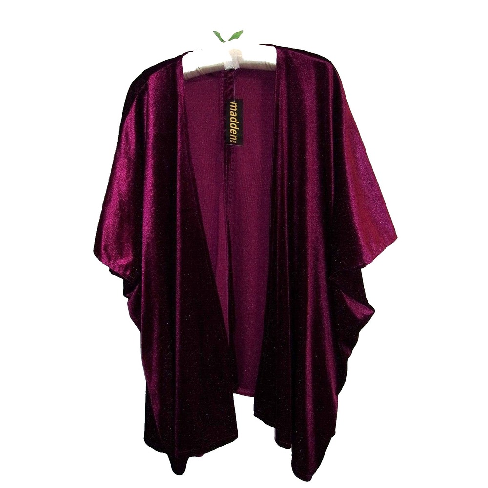 Madden NYC Women Velvet Topper Cardigan One Size Maroon Boho Sparkle Velour Boxy